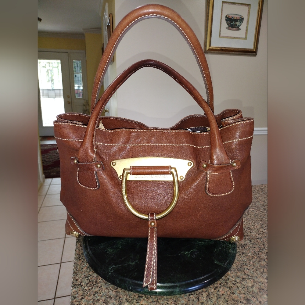 Dolce & Gabbana D_ Ring Satchel Brown Leather With Gold Hardware vintage